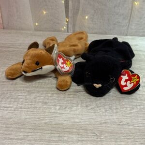 Ty Plush Duo: Brown Fox and Black Panther